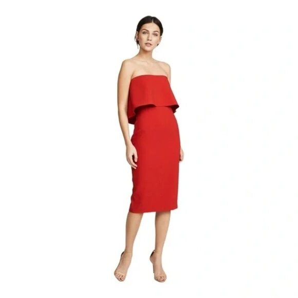 NWT Likely Red Driggs Dress Off-Shoulder Draped Bodycon Dress Size 8 - Picture 1 of 13